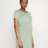 Short Sleeves Ruched Waist Mini Flared Dress - Jerseyjurk - Light Green
